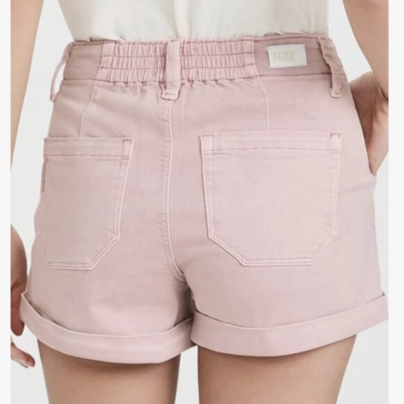 PAIGE “Harper” Rose Blush Denim Shorts – Size 25 | Soft Pink, Drawstring, Tiered - Picture 2 of 10